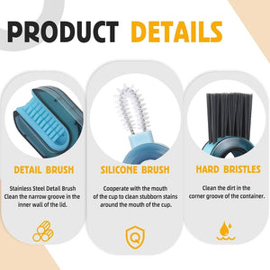 Multi-functional 3-in-1 cleaning brush for teacup cleaning Tiny Bottle Cup Lid Brush Straw Cleaner Tools Multi-Functional Crevice Cleaning Brush Mini Crevice Cleaning Brushes for Water Bottle a must-have cleaning gadget