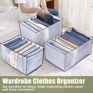 Drawer Organizer Wardrobe Clothes Storage 7 Grids Storage Organizer Multipurpose Large Capacity Compartment Storage Box collapsible for T-shirt, Legging, Skirts, Jeans (Pack of 2 - Gray)