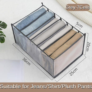 Drawer Organizer Wardrobe Clothes Storage 7 Grids Storage Organizer Multipurpose Large Capacity Compartment Storage Box collapsible for T-shirt, Legging, Skirts, Jeans (Pack of 2 - Gray)