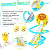 Duck Track Toys for 3+ Ages Kids, Funny Automatic Stair Climbing Ducklings Cartoon Race Track Set Little Lovely Duck Slide Toy Escalator Toy with Lights and Music, 3 Pcs Small Duck
