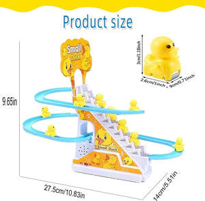 Duck Track Toys for 3+ Ages Kids, Funny Automatic Stair Climbing Ducklings Cartoon Race Track Set Little Lovely Duck Slide Toy Escalator Toy with Lights and Music, 3 Pcs Small Duck