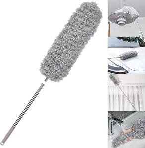 Microfiber Feather Duster for Cleaning with Telescopic Extension Pole Long Up to 100 Inches Bendable Head, Scratch-Resistant Washable Duster for High Ceiling Fan Car Furniture Home Window Blinds Furniture Roof Cleaner